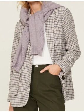 Rails Lavender Knit Sweater Draped Over Plaid Blazer